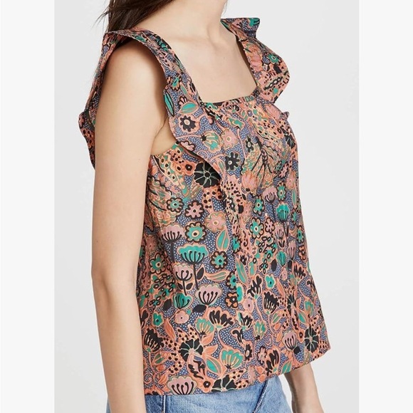 A.L.C. PORTIA ORANGE BOHO PRINT SQUARE NECKLINE SLEEVELESS SHIRT WOMENS SZ 0 - Picture 8 of 9